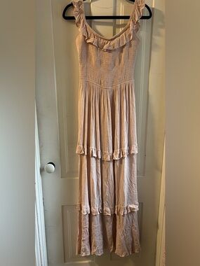 Express Brand Ruffled Tiered Maxi Dress in Blush